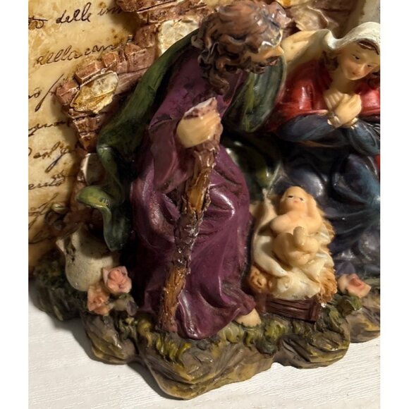 Nativity Scene 3D Bible Figurine With Holy Family & Animals Resin 8" Wide - Picture 8 of 11